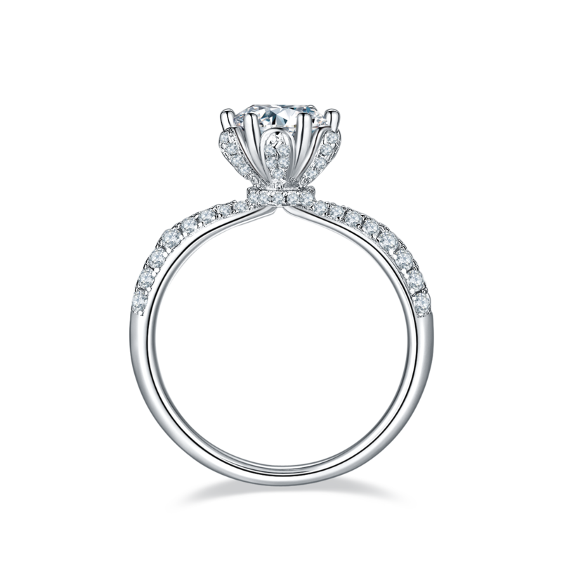 直臂豪镶花神S925银镀白金MoissaniteWomen's Ring1ctD级